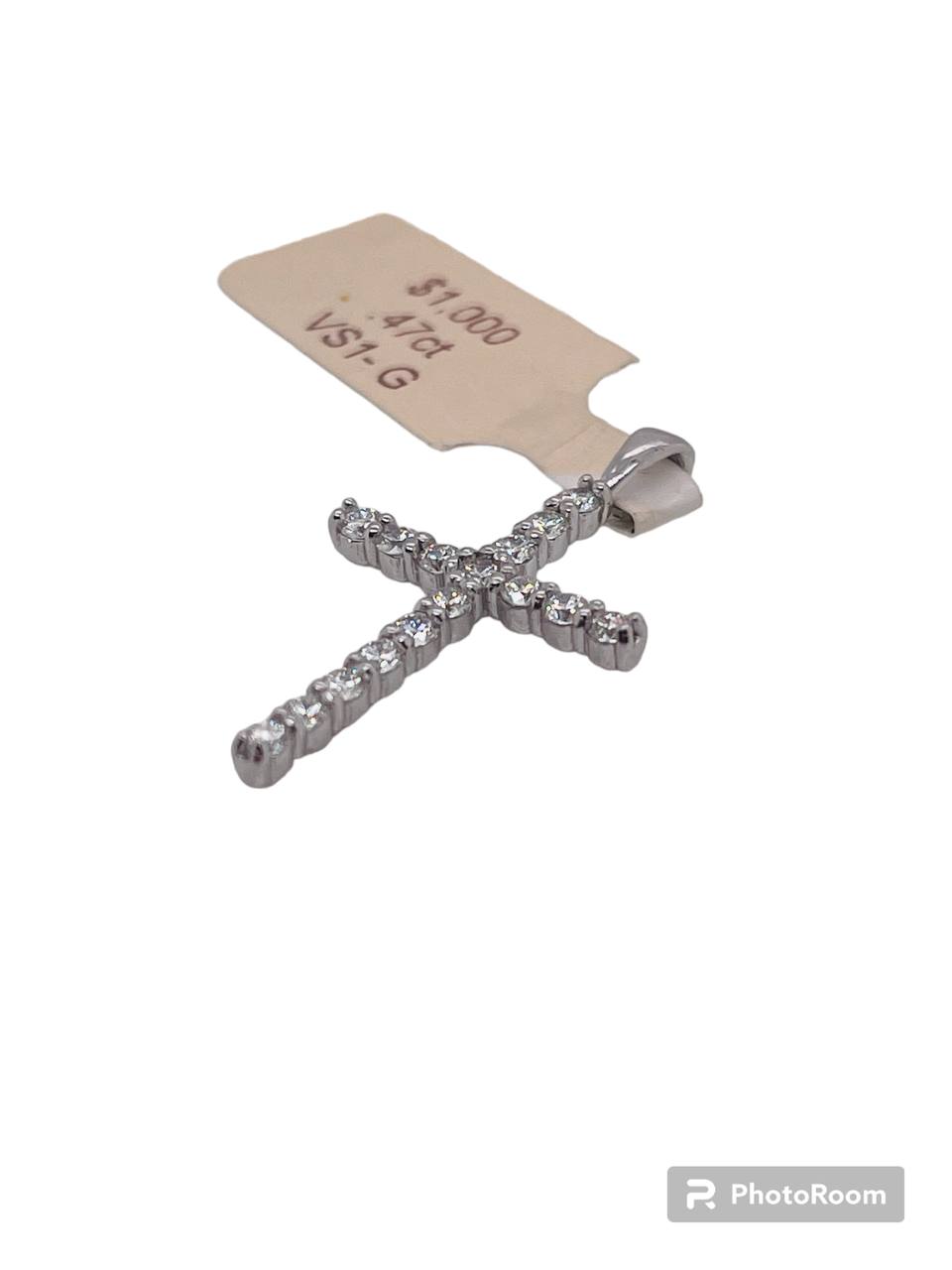 14k White Gold 0.47 Ct Natural Diamond Cross Pendant 1 in