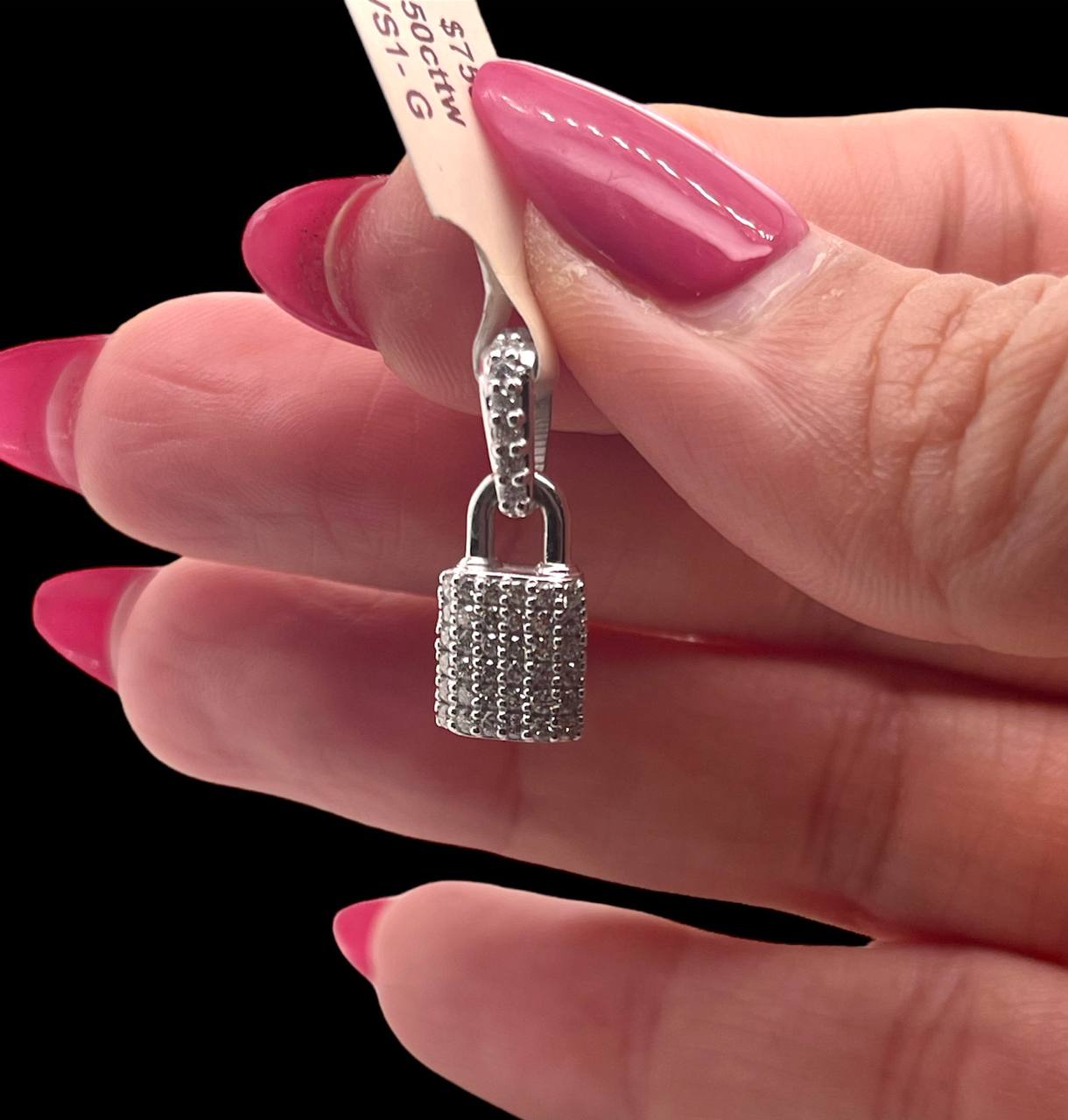 Copy of 14K Solid White Gold 0.50 TCW Natural Diamond Padlock Charm Pendant