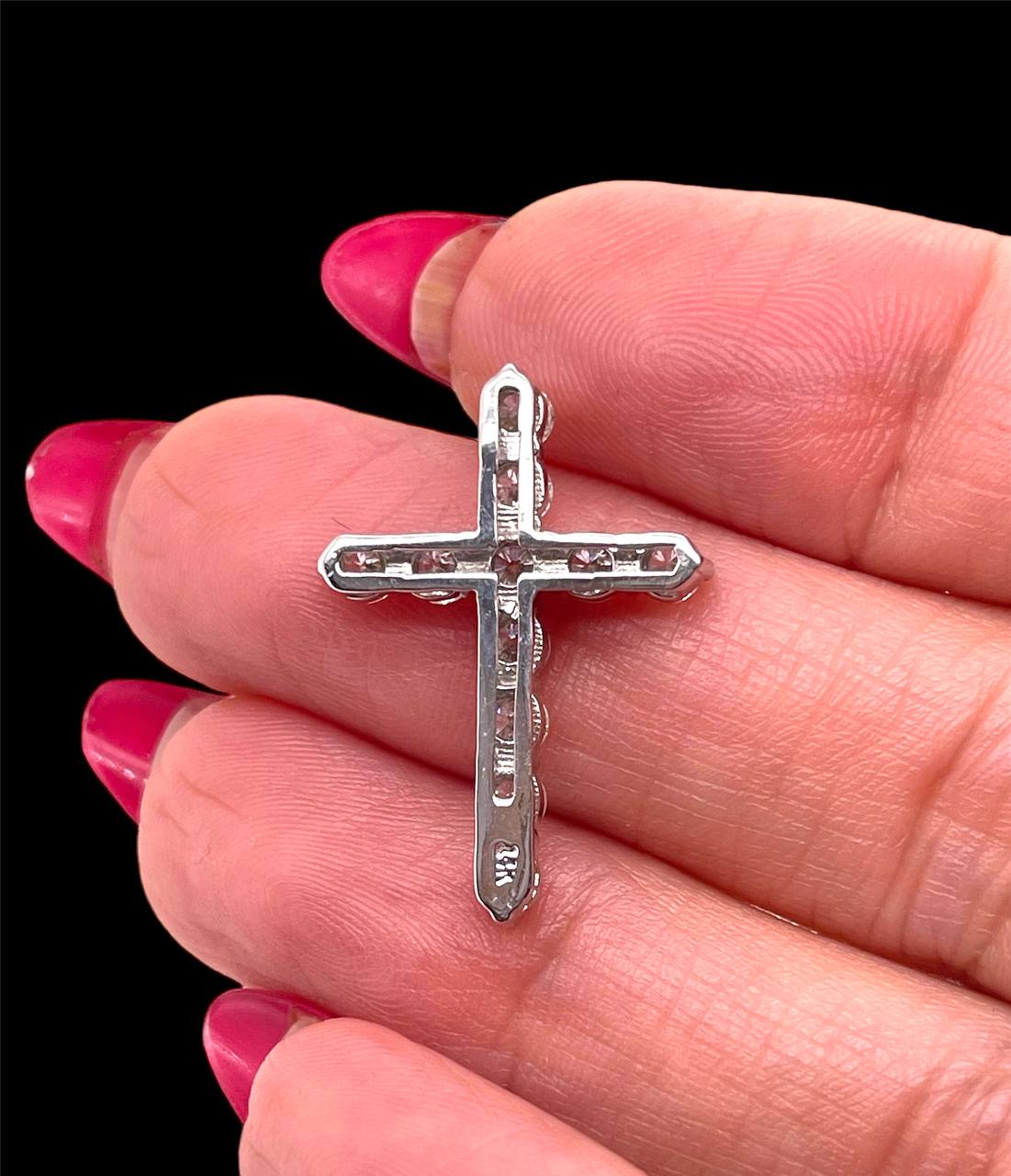 14k White Gold 1.32 Ct Natural Diamond Cross Pendant 1 in