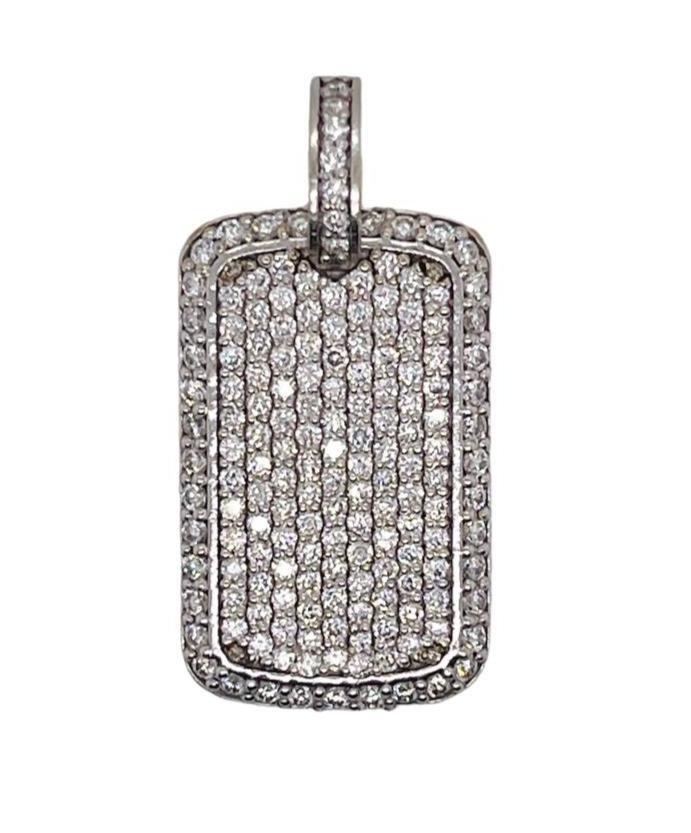 Mens 14K Solid White Gold Natural Diamond Dog Tag Charm Pendant (Copy)