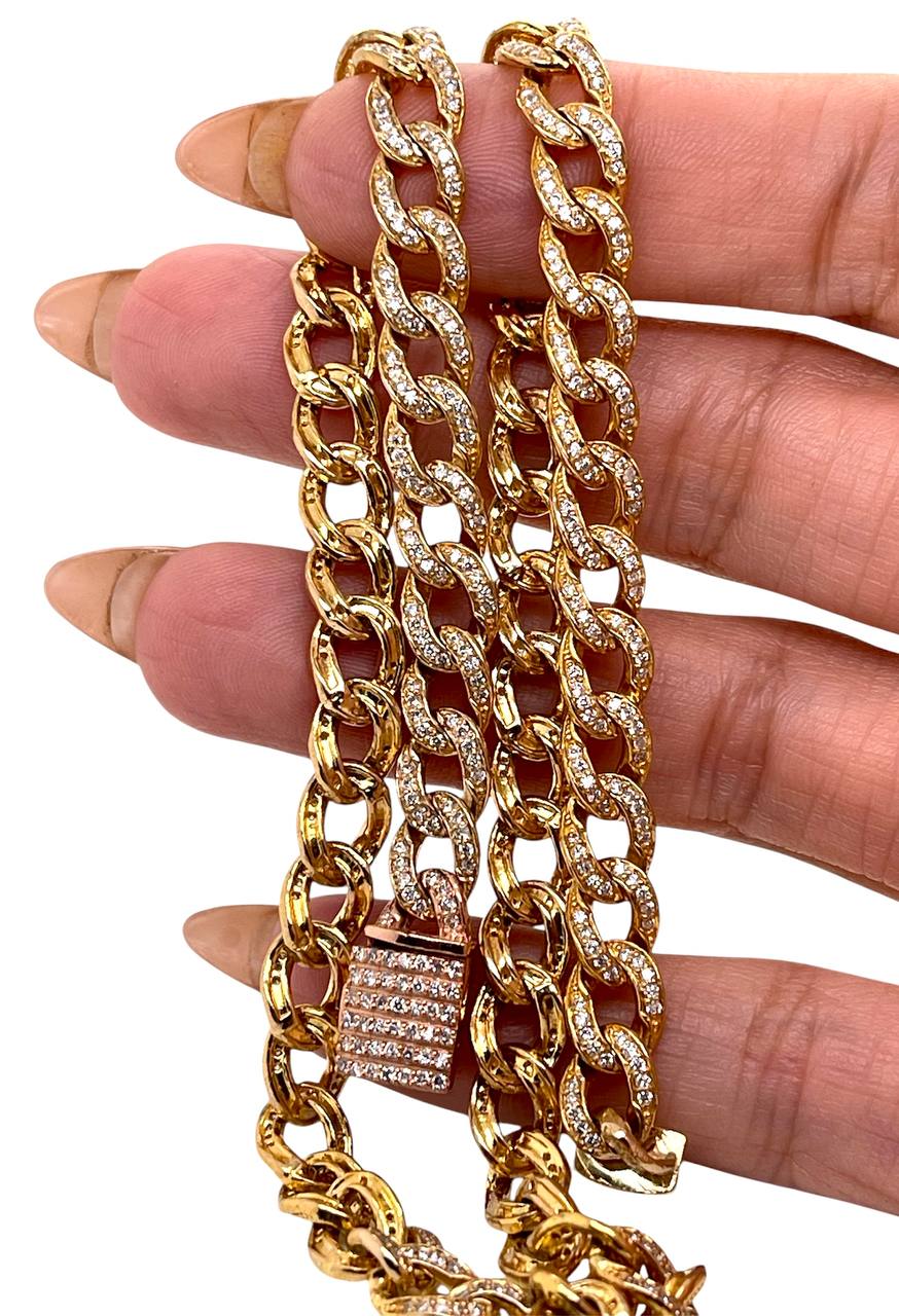 37. 3 Gr 10k Yellow Gold Natural Diamond Miami Cuban Choker Chain Necklace 17"