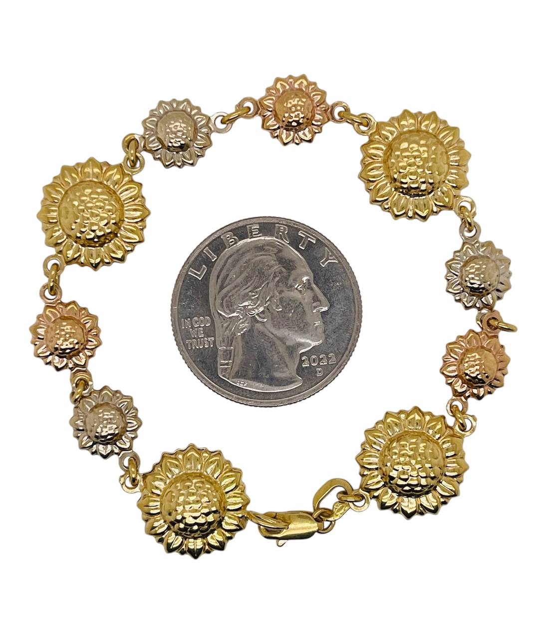 18K Multi Color Gold Sunflower Bracelet 9.5 Gr Size 7.25 in