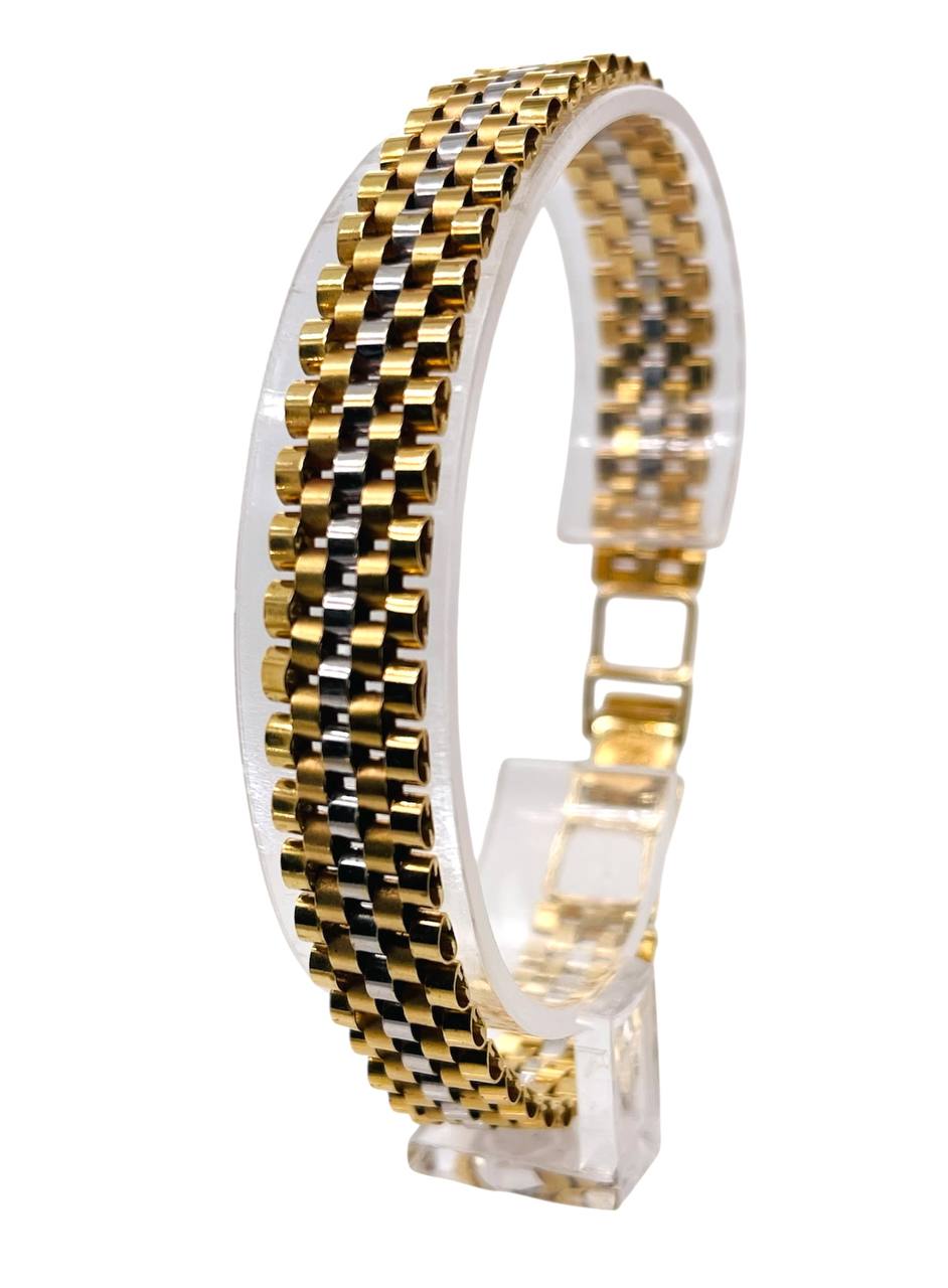18K Solid Two Tone Gold Jubilee Link Men's Bracelet 22.6 Gr, 8.5 in