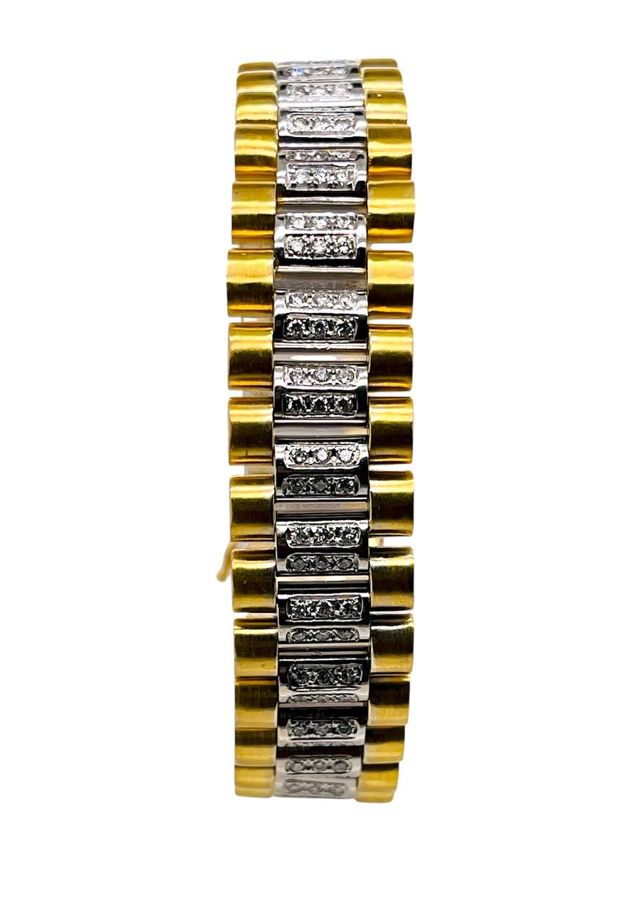 87.4 Gr 18K Solid Two Tone Gold Jubilee Link Men's Bracelet 3 Ct Natural Diamond 8 inches