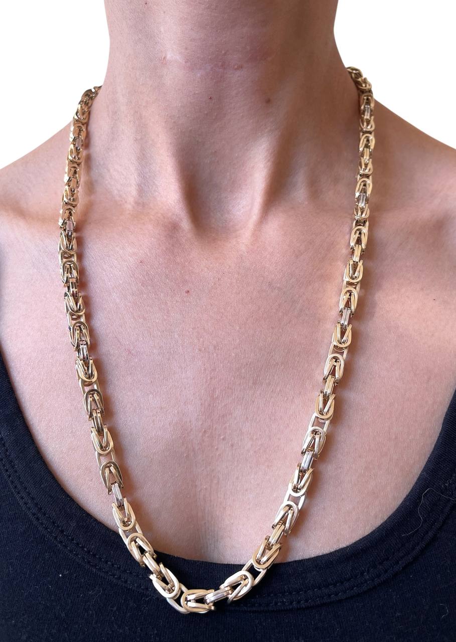 Mens 14k Two-Tone Gold Square Byzantine Chain Necklace 6.5 MM, 26 in 37.6 Gr