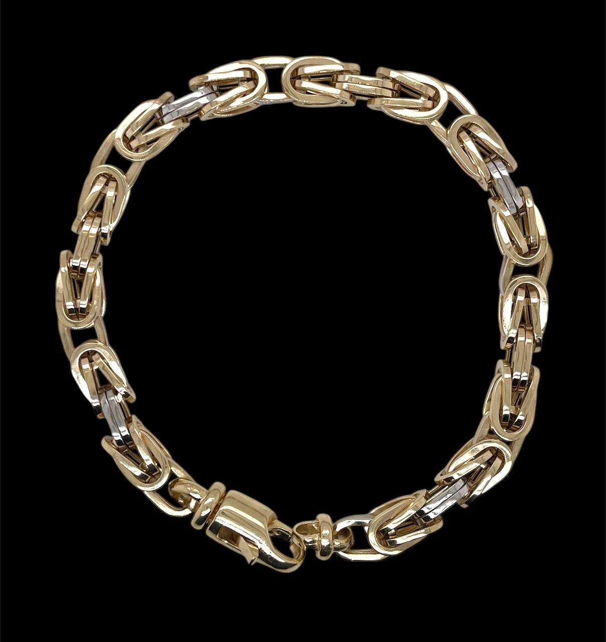 Mens 14k Two-Tone Gold Square Byzantine Bracelet 6.5 MM 8.75 in 14.6 Gr