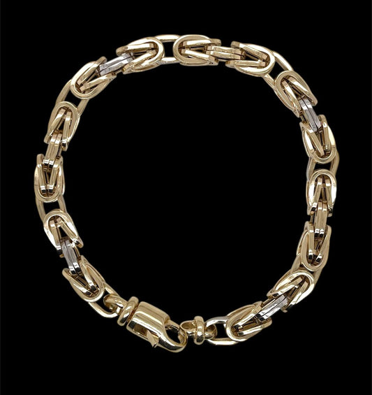 Mens 14k Two-Tone Gold Square Byzantine Bracelet 6.5 MM 8.75 in 14.6 Gr
