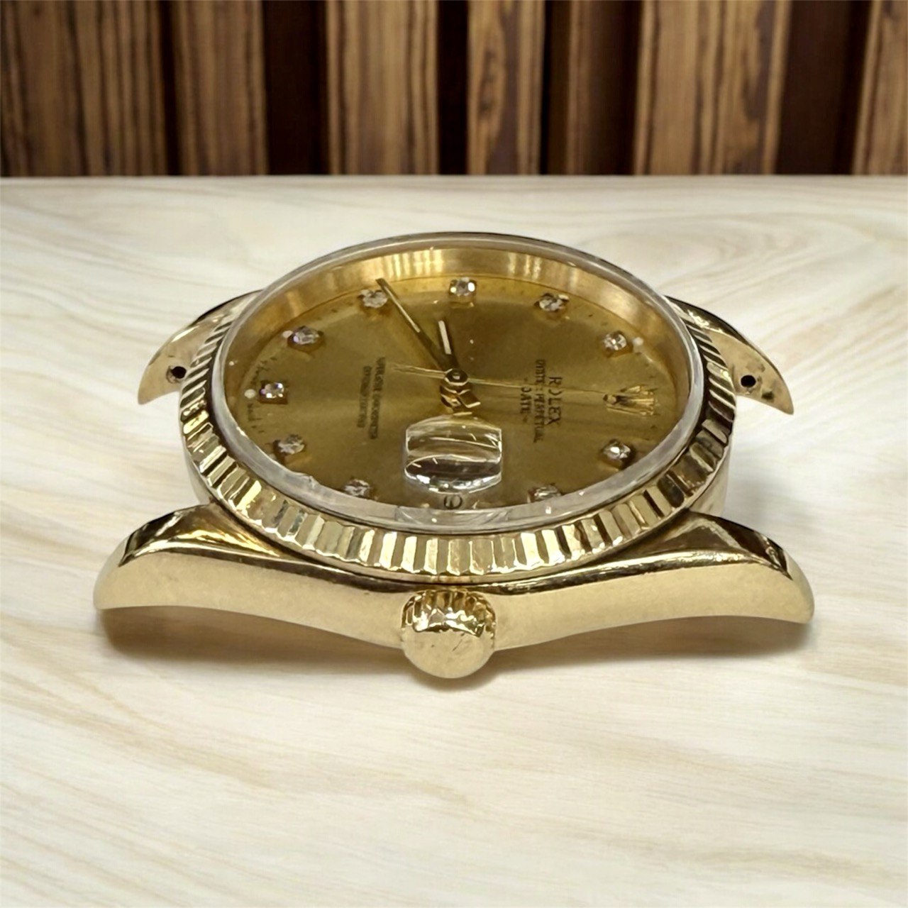 Rolex Date 34mm 15238 18K Yellow Gold Watch Champagne Diamond Dial Head Only