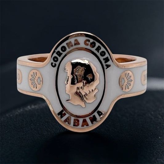 VINTAGE Cartier Enamel Cigar Band Ring 18K Rose Gold Corona Habana 1970s