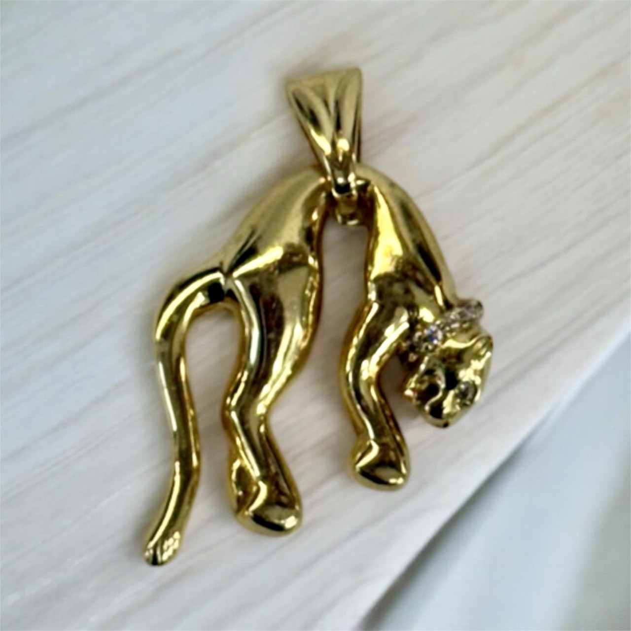 18K Solid Yellow Gold Natural Diamond Panther Pendant