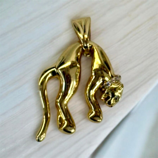 18K Solid Yellow Gold Natural Diamond Panther Pendant
