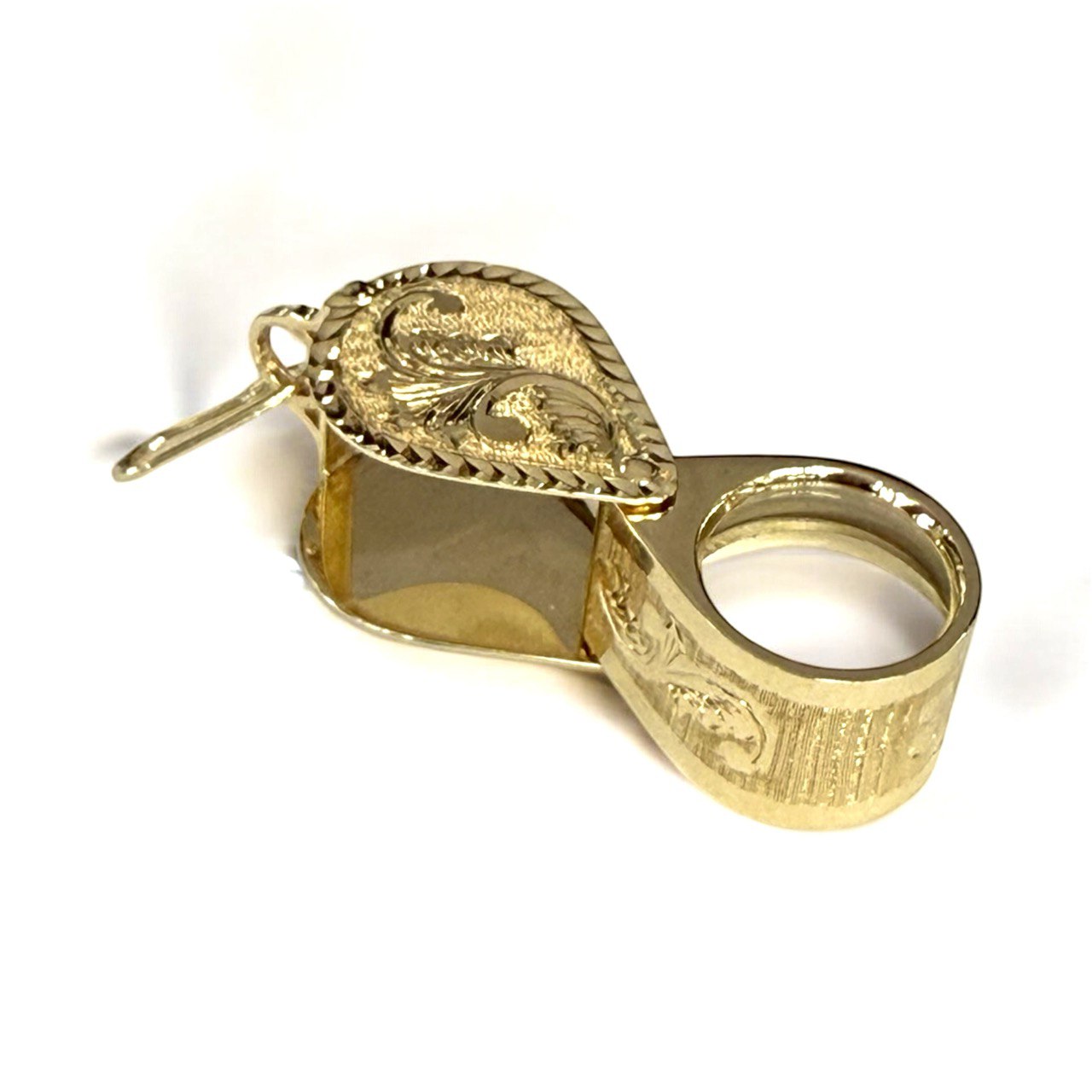 Solid 14K Gold Kassoy 18mm 10X Jewelers Loupe Fancy Engraved Pendant Full Size