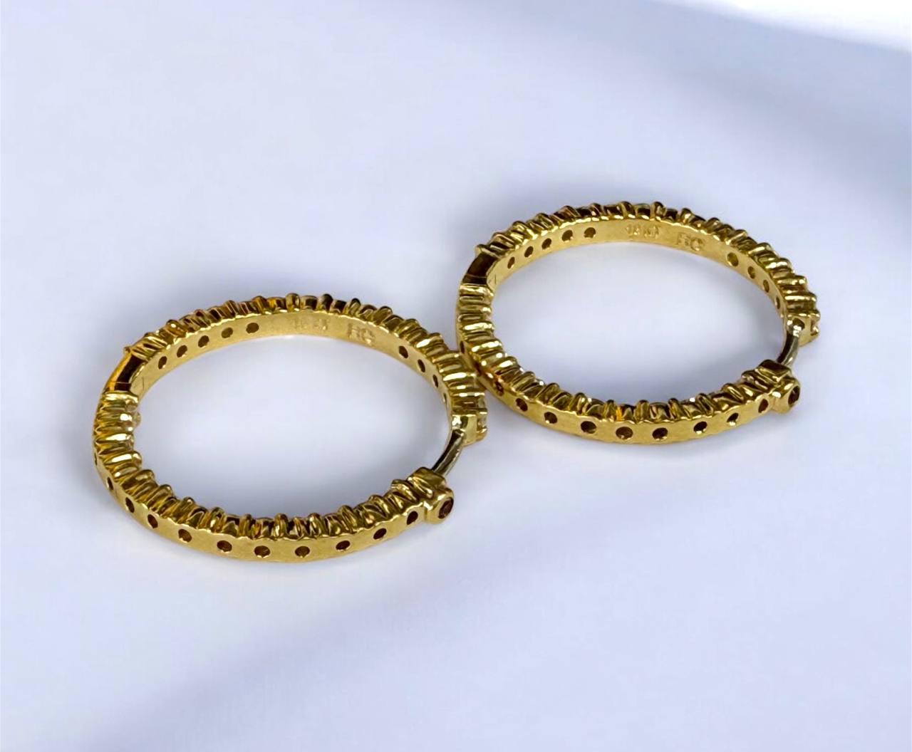 Roberto Coin 18K Yellow Gold 1.53ct Diamond 25mm Inside Out Hoop Earrings