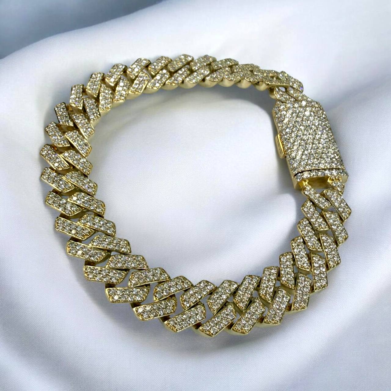 10K Solid Gold Diamond Cuban Link Bracelet 12mm 8.5” – 7.75 Carat Natural VS Diamond Iced Out Miami Cuban Bracelet