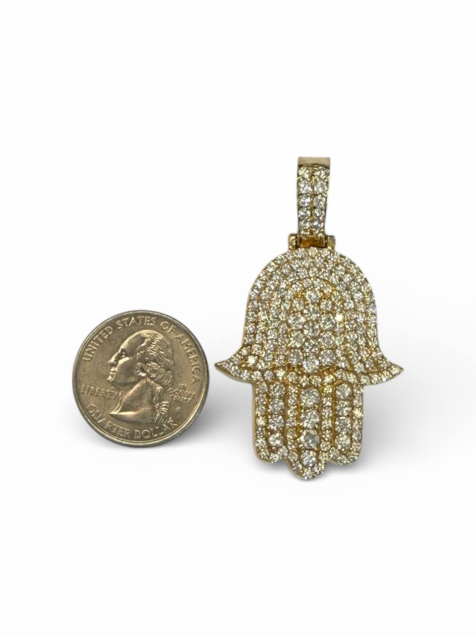 14K Gold Diamond Hamsa Hand Mens Pendant 4.35 Ct Pave Diamonds Hip Hop Protection Charm 33.2g