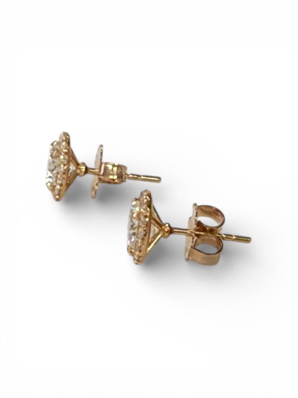 Natural Diamond Halo Stud Earrings 1.75 CTW 14K Rose Gold VS2 G-H Round Brilliant