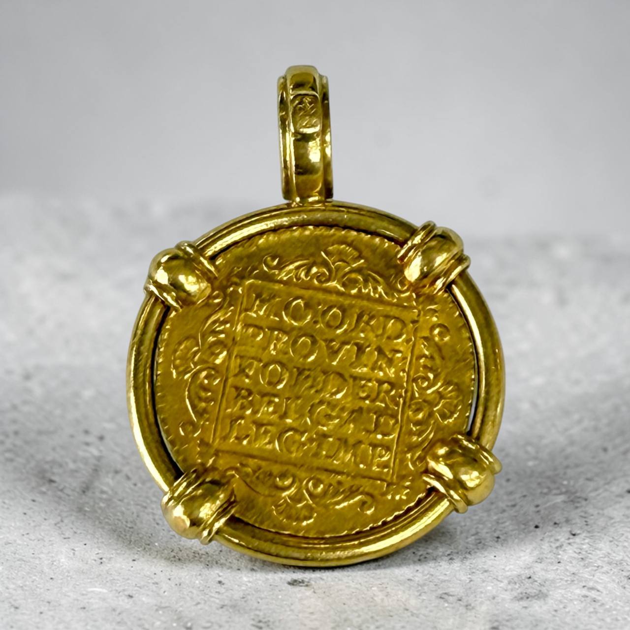 1764 Dutch Gold Ducat Pendant in 18K Gold Bezel with Natural Diamond Bail