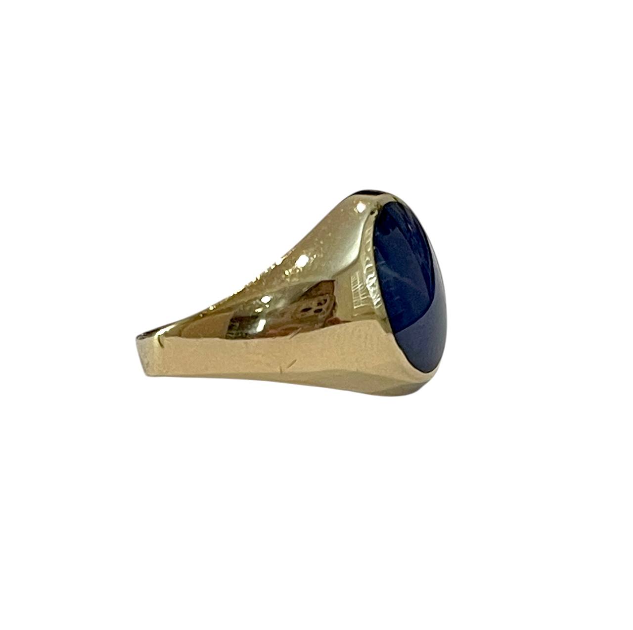 14K Gold Star Sapphire Ring – Blue Cabochon Signet Ring