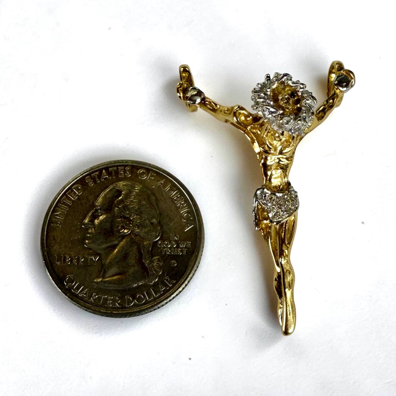 14k Yellow Gold Jesus Christ Open Hand Cross Crucifix Pendant