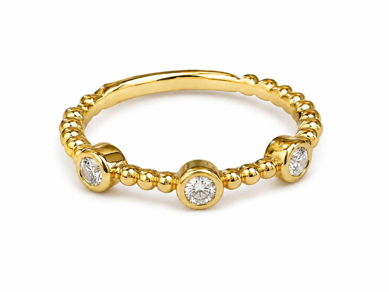 Natalie K 18K Yellow Gold Diamond Beaded Ring Size 5.75 Designer Stack Ring