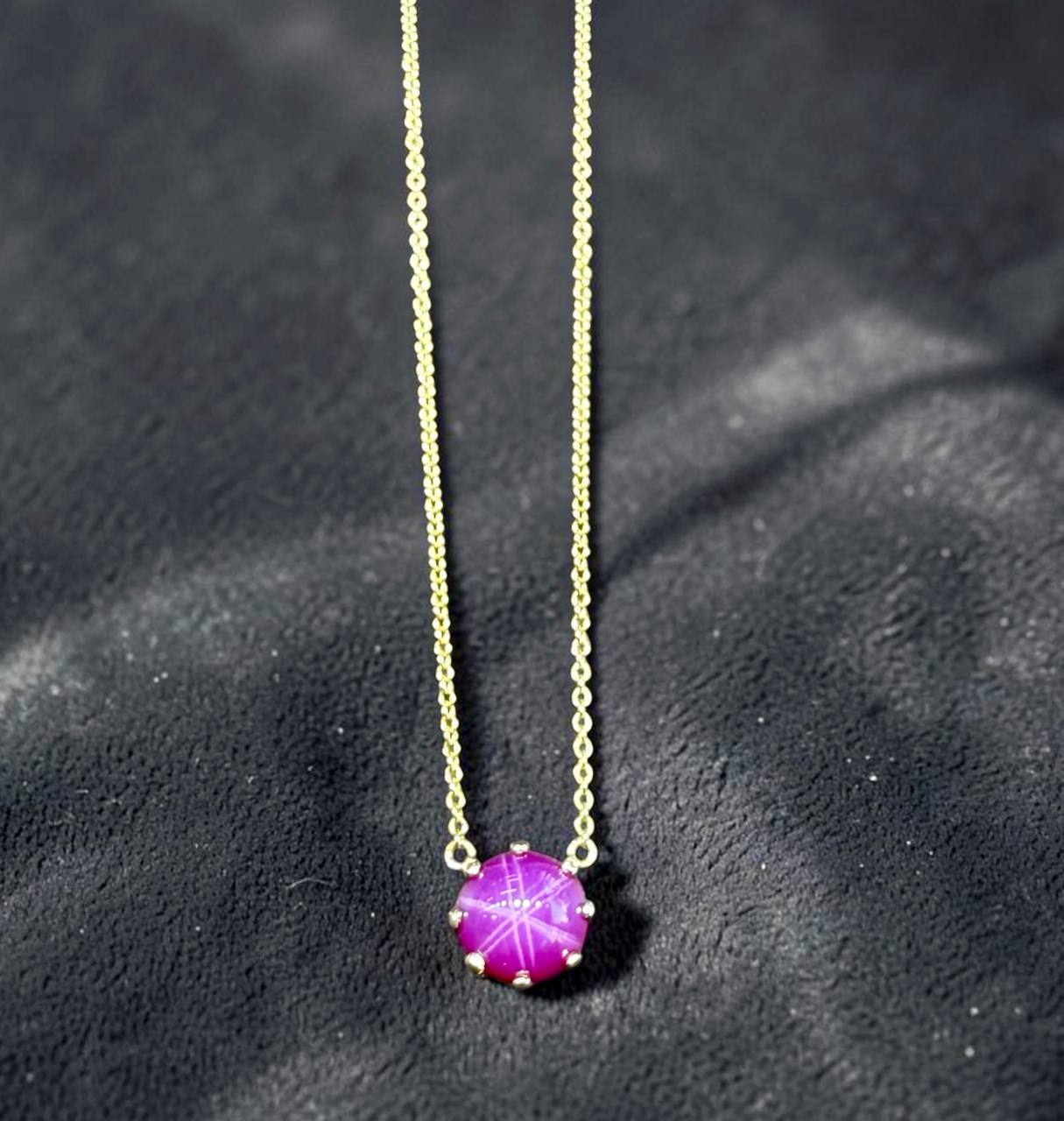 14K Gold Pink Star Sapphire Necklace Pendant 18.25 in