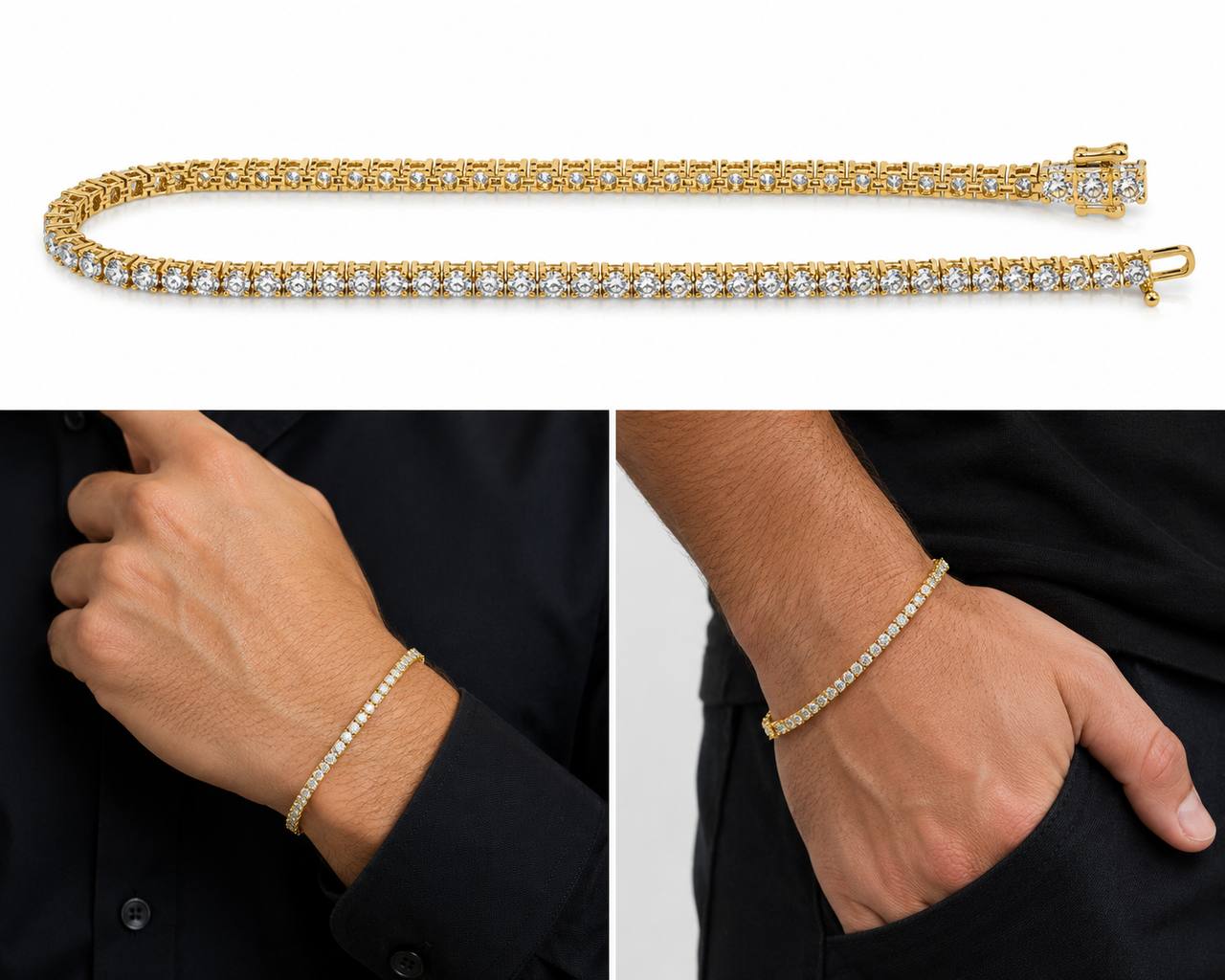 14K Yellow Gold Natural Diamond Tennis Bracelet 3.25 CTW VS2 G-H 7.5 in Unisex