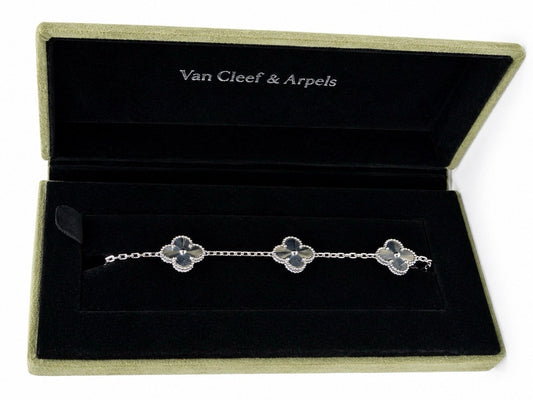 Authentic Van Cleef & Arpels Vintage Alhambra Bracelet 18K White Gold 5 Motif