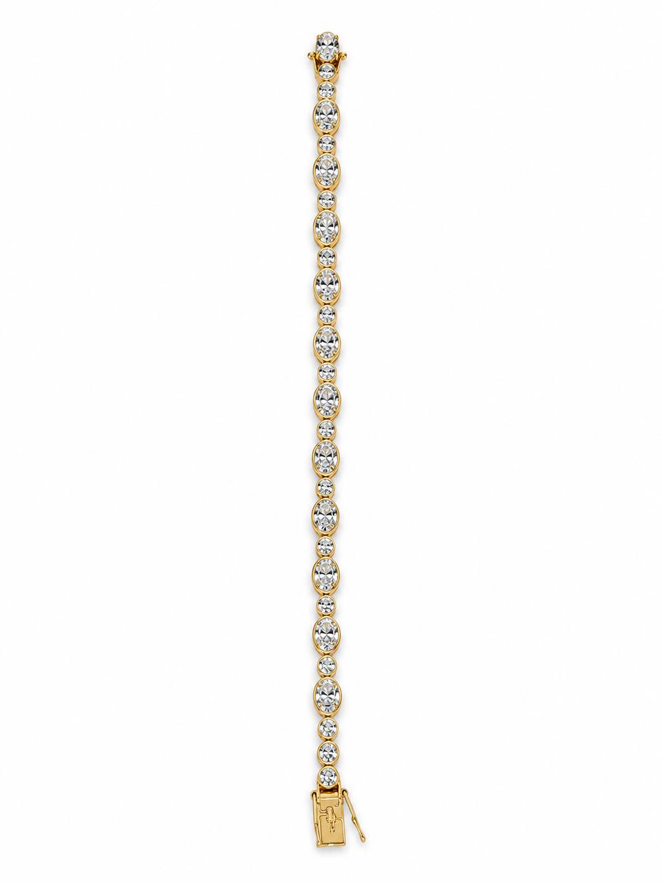 18K Yellow Gold Natural Oval & Round Diamond Tennis Bracelet 8.63 CTW