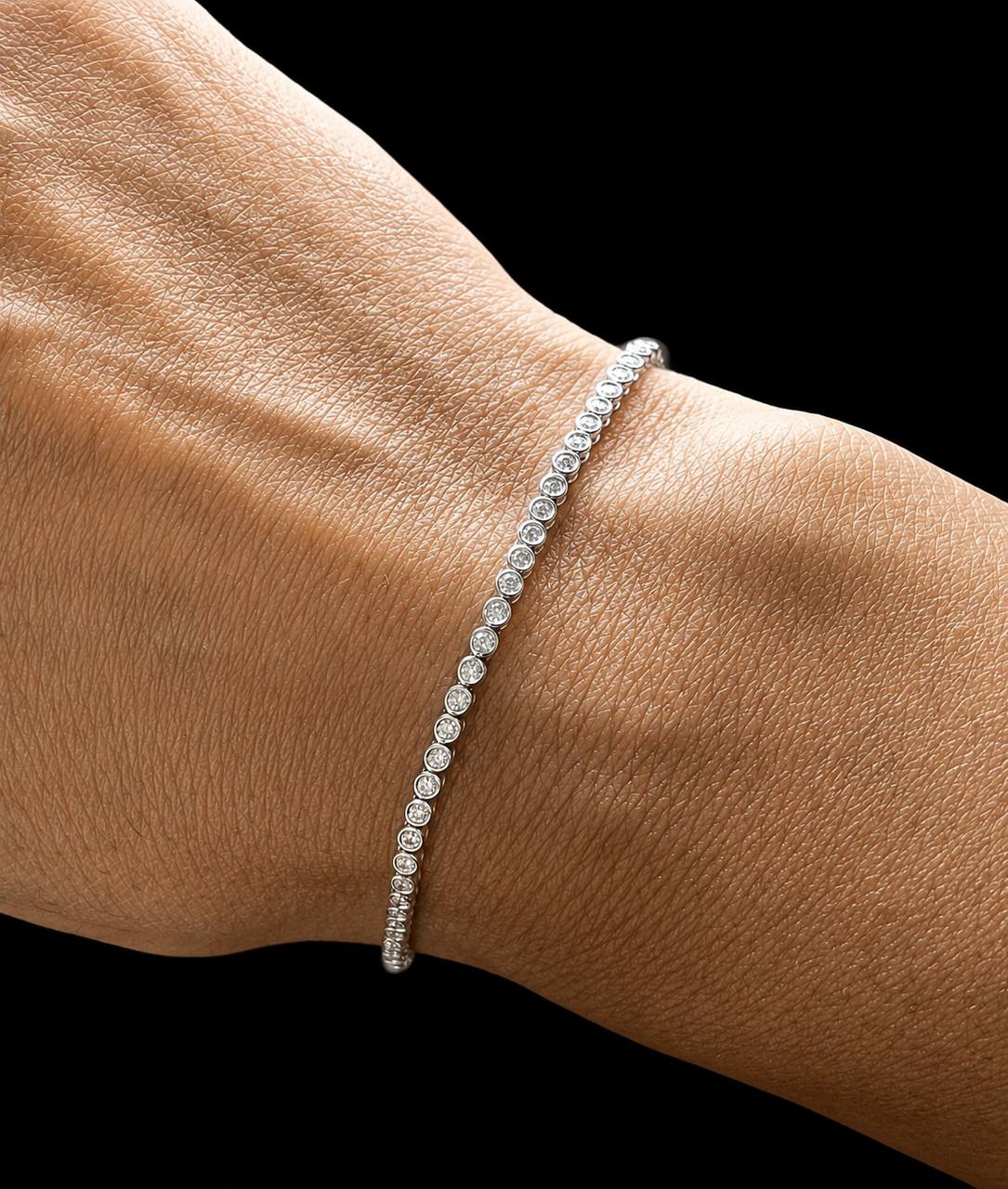 Bezel Set Diamond Tennis Bracelet 14k White Gold 1.10 Ct Natural Round 7”