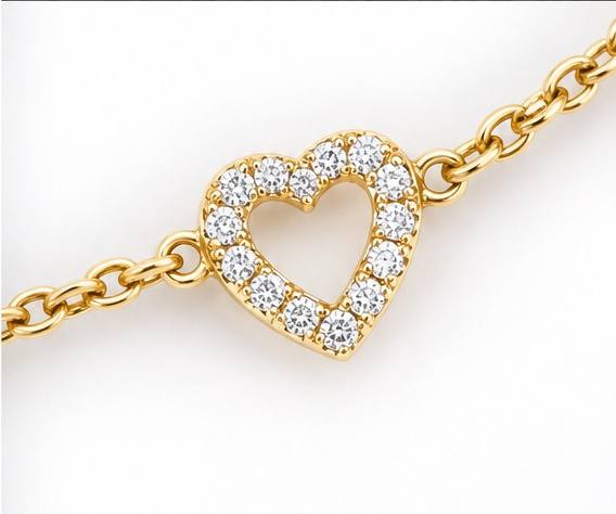 18k Yellow Gold Natural Diamond Heart Station Necklace 0.50 CTW VS2 G-H, 18 in