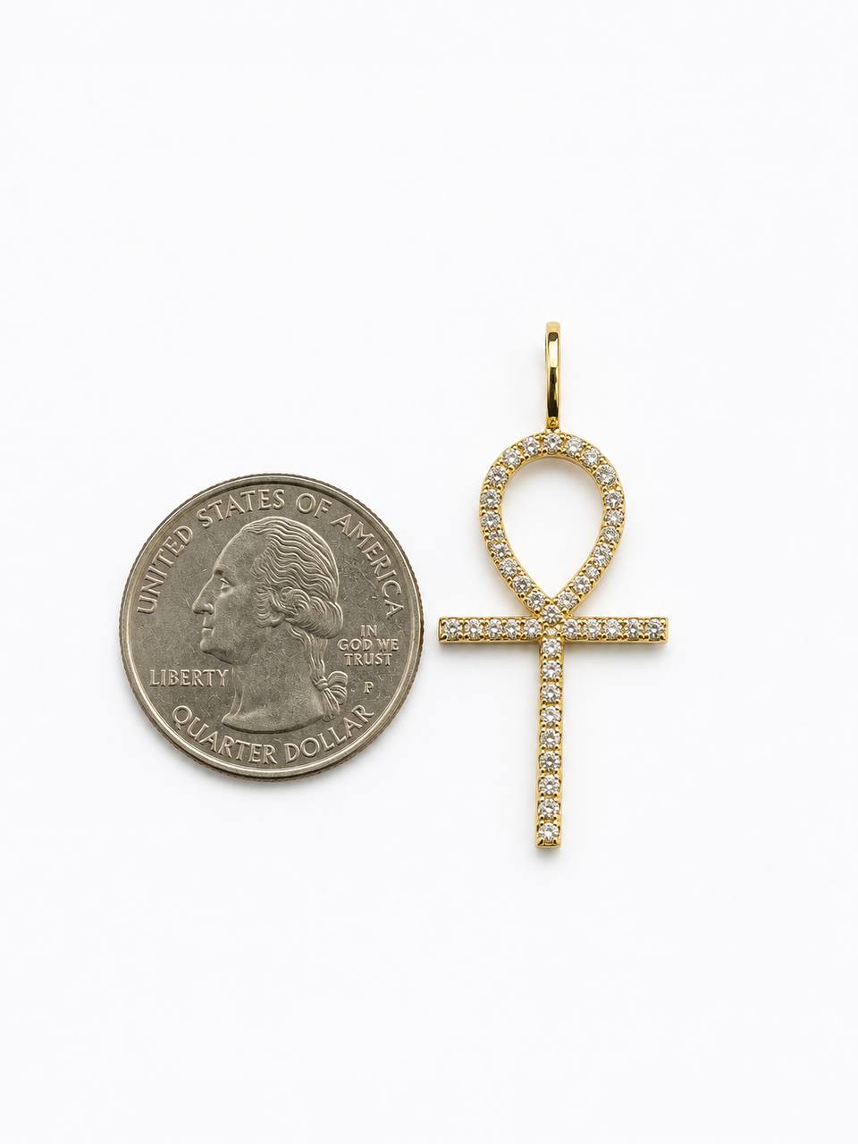 14K Yellow Gold Natural Diamond Ankh Cross Pendant – 0.20 CTW