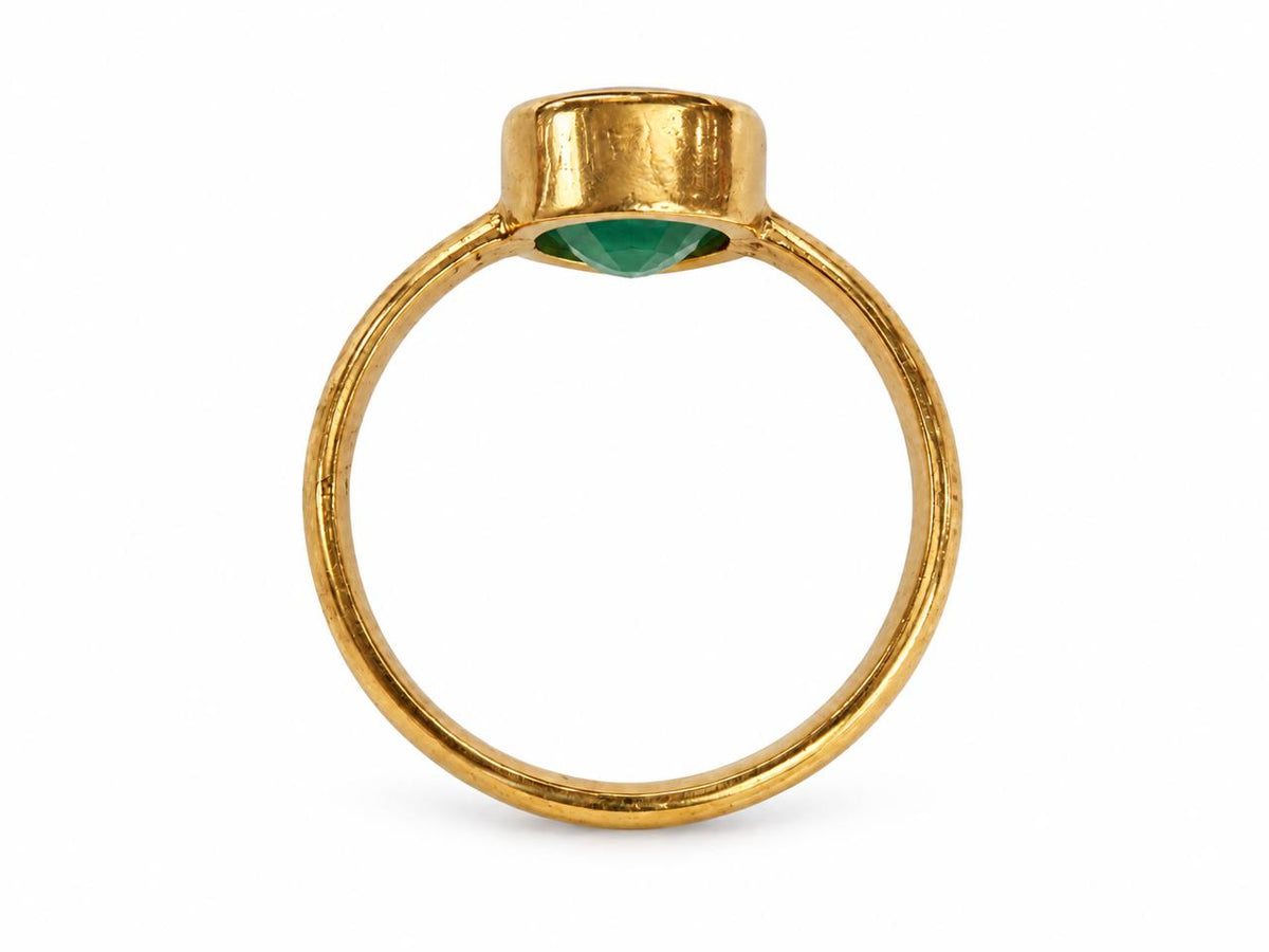 Vintage Handmade 22K Yellow Gold Natural Emerald Ring – Size 8