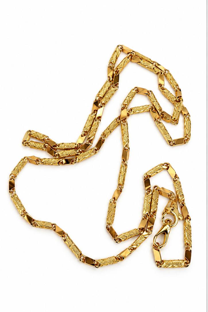18K Yellow Gold Textured Bar Link Chain Necklace 17.75 in  1.6mm  8 Grams
