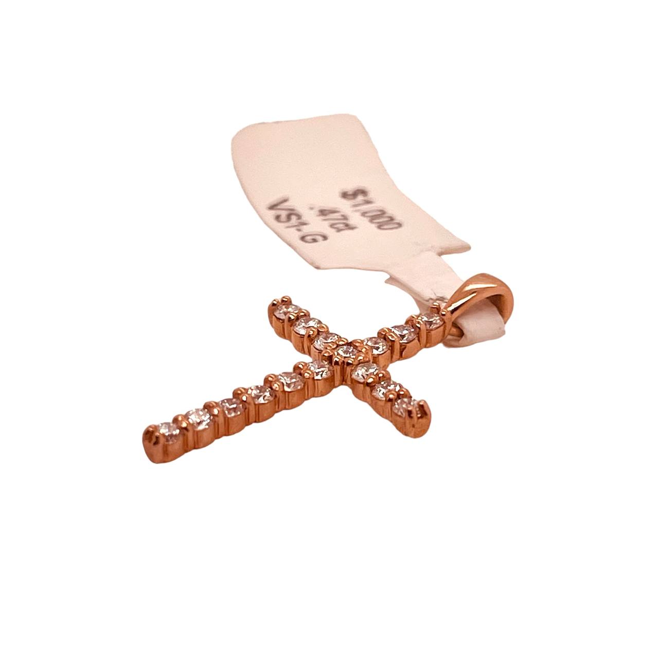 14k Rose Gold 0.47 Ct Natural Diamond Cross Pendant 1 in