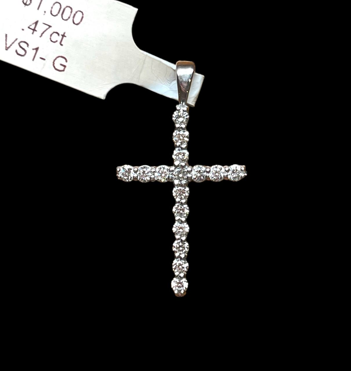 14k White Gold 0.47 Ct Natural Diamond Cross Pendant 1 in