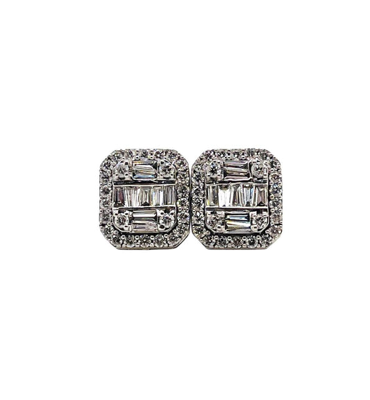 10k Solid White Gold 0.50 TCW Natural Diamond Baguette Stud Earrings Unisex