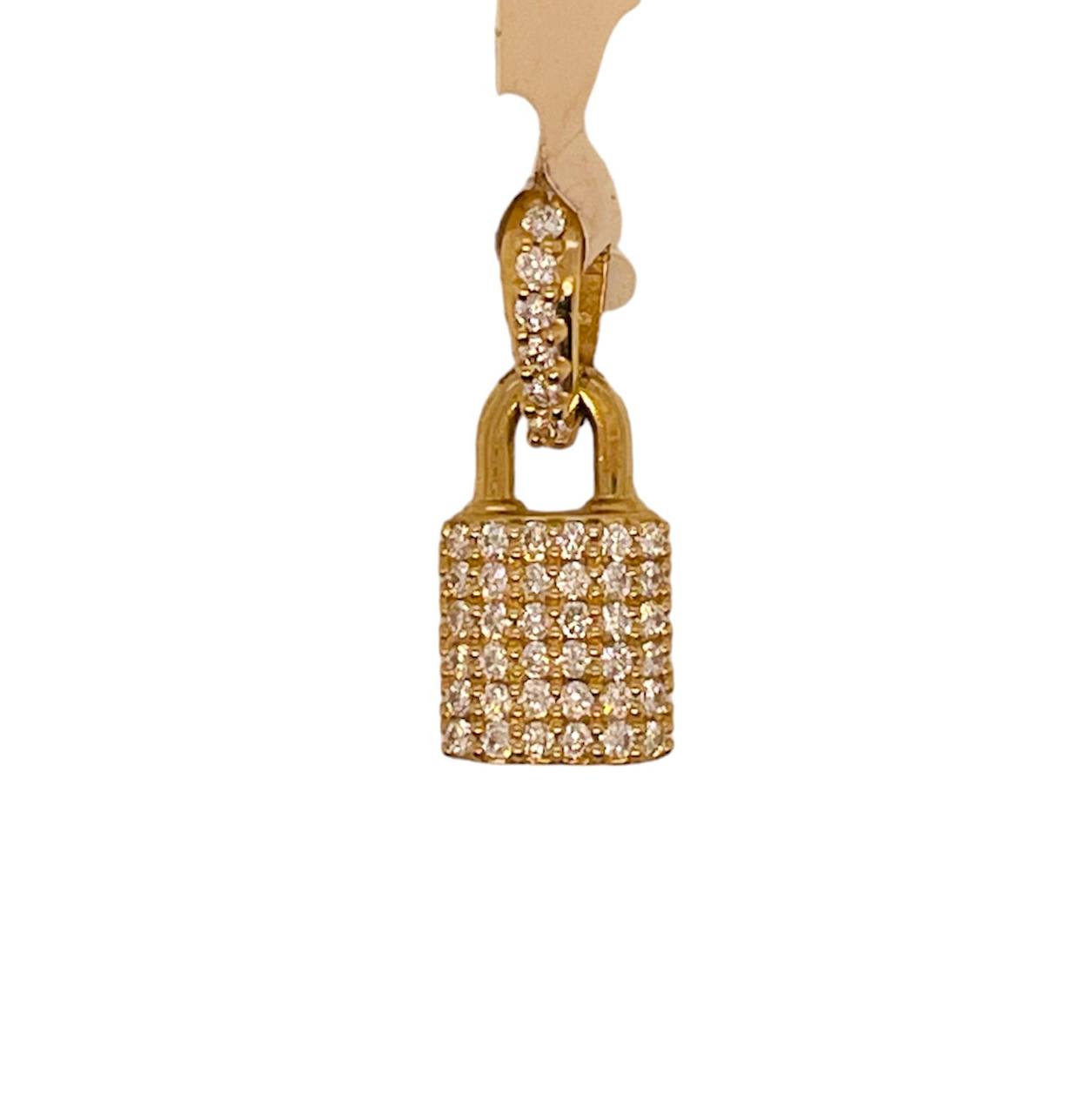 14K Solid Yellow Gold 0.50 TCW Natural Diamond Padlock Charm Pendant