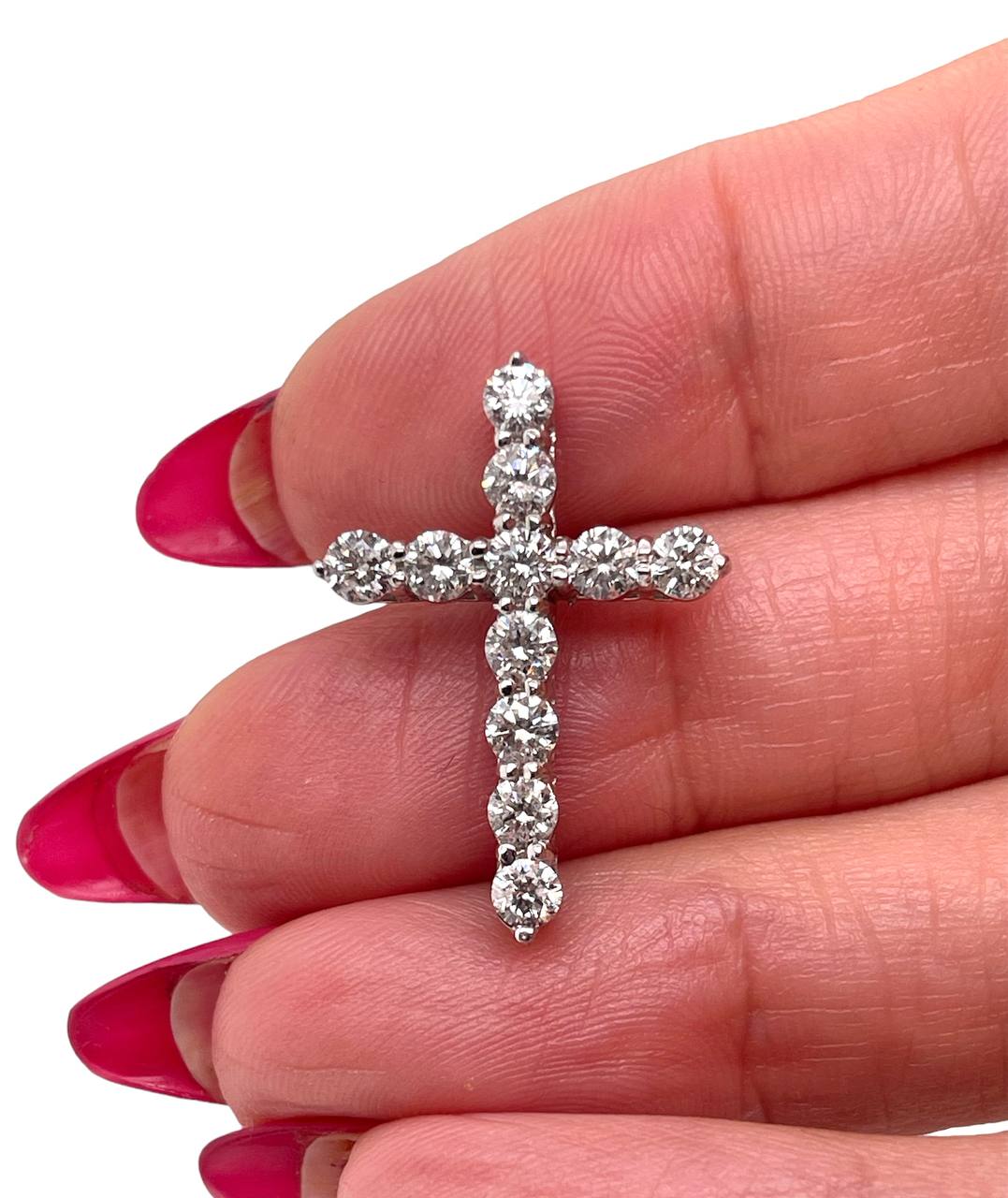 14k White Gold 1.32 Ct Natural Diamond Cross Pendant 1 in