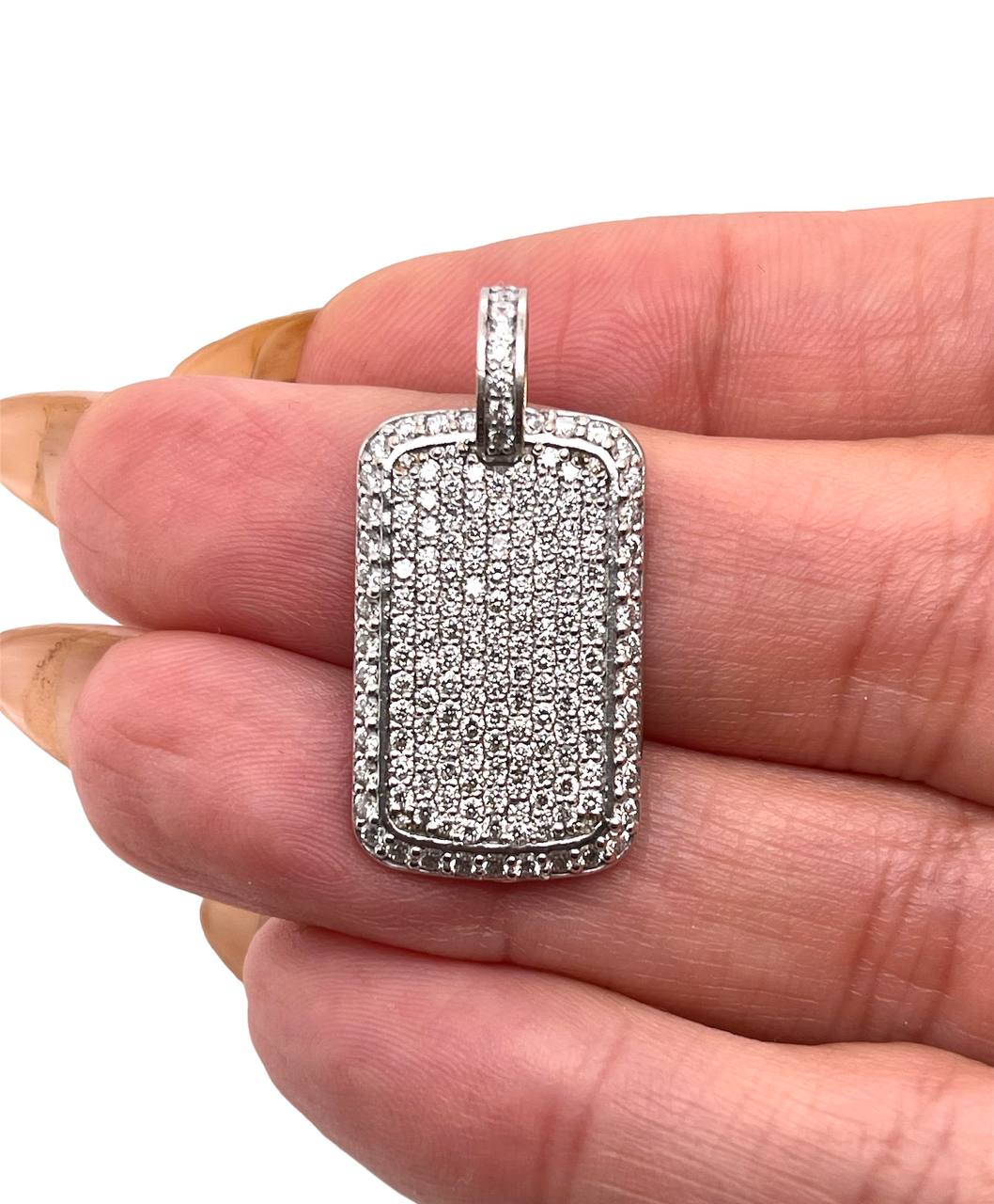 Mens 14K Solid White Gold Natural Diamond Dog Tag Charm Pendant (Copy)