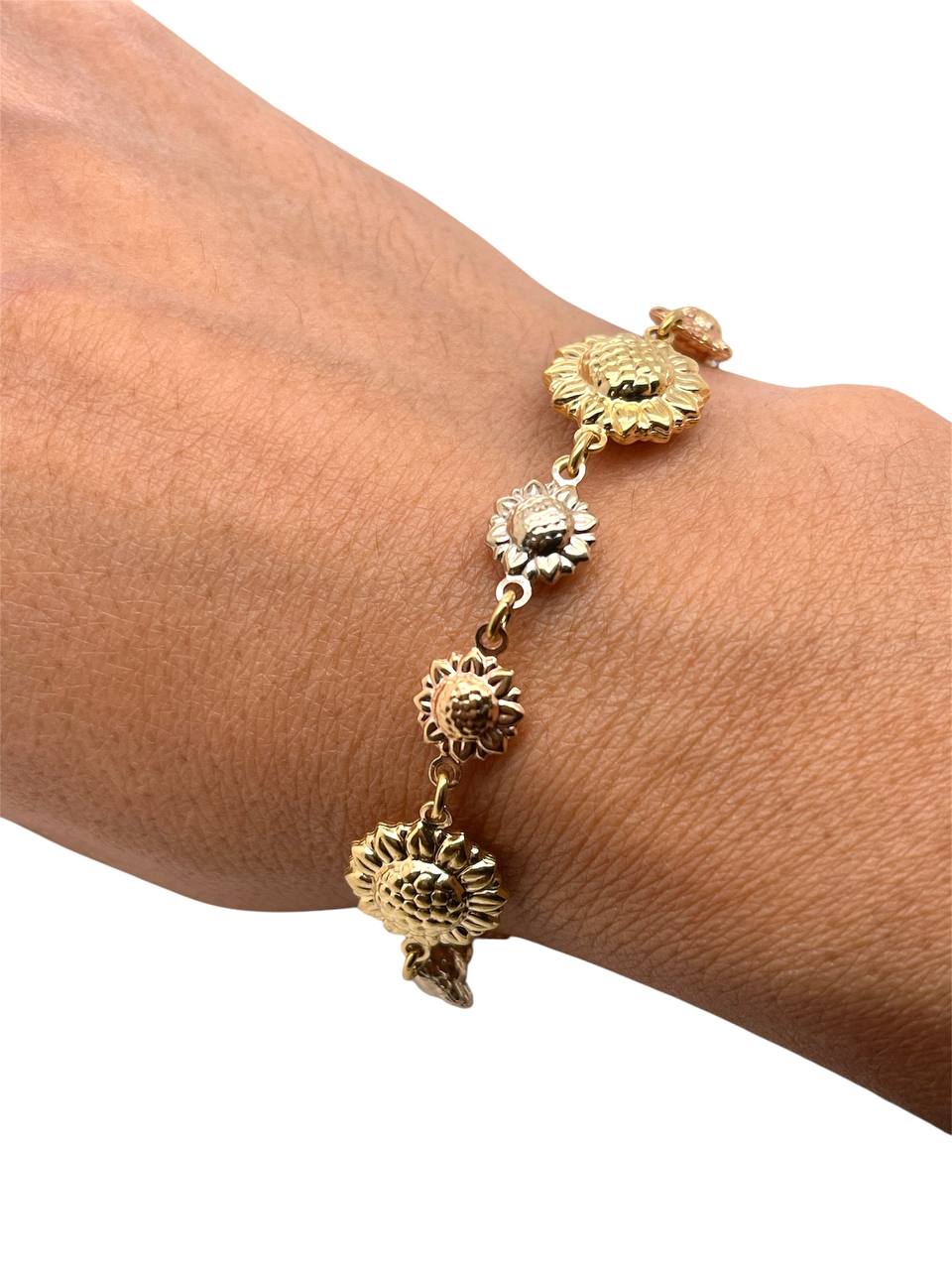 18K Multi Color Gold Sunflower Bracelet 9.5 Gr Size 7.25 in