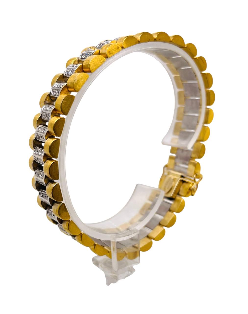 87.4 Gr 18K Solid Two Tone Gold Jubilee Link Men's Bracelet 3 Ct Natural Diamond 8 inches