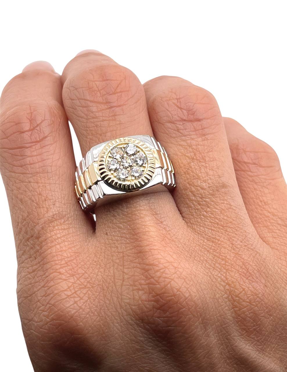 18K Solid Two Tone Gold Men's Diamond Cluster Ring 0.75 Ct Natural Diamond Made to Order