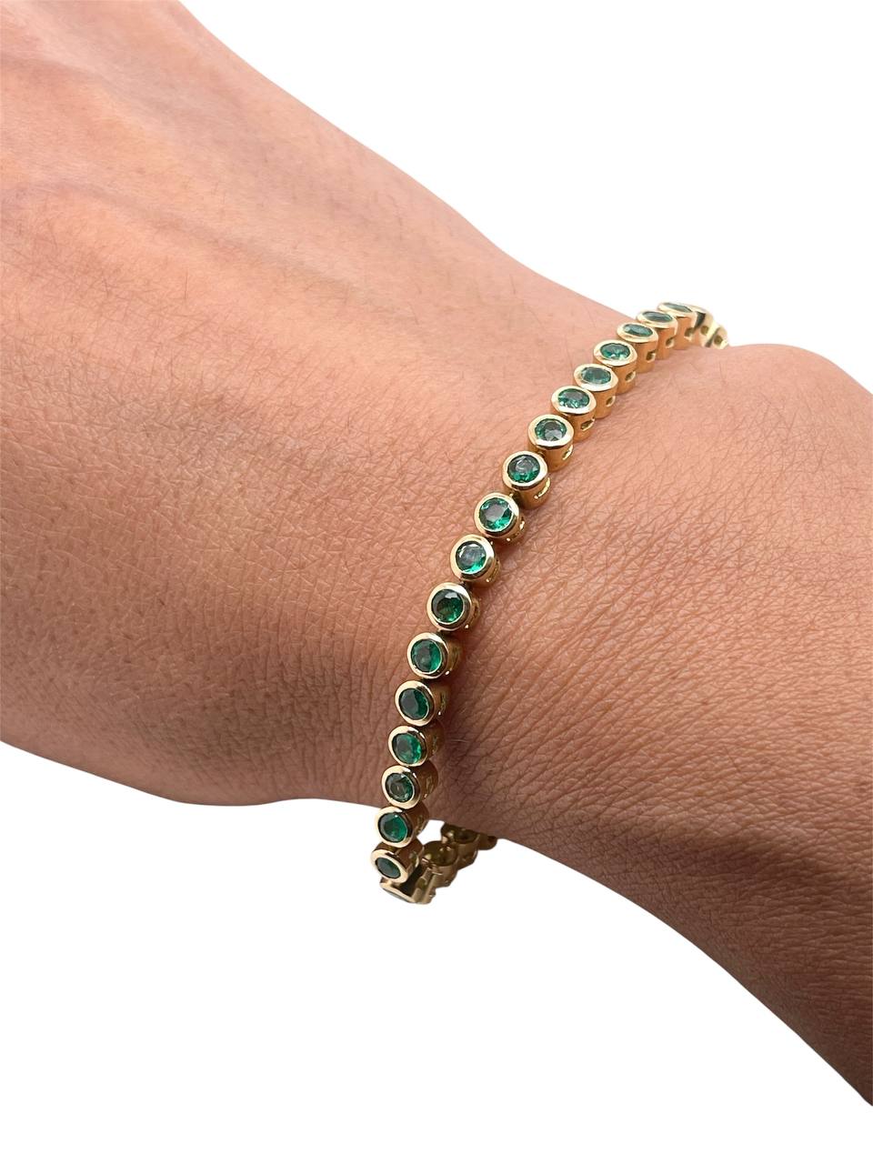 GIA Certified Natural Colombian Emerald 18k Gold Bezel Set Tennis Bracelet