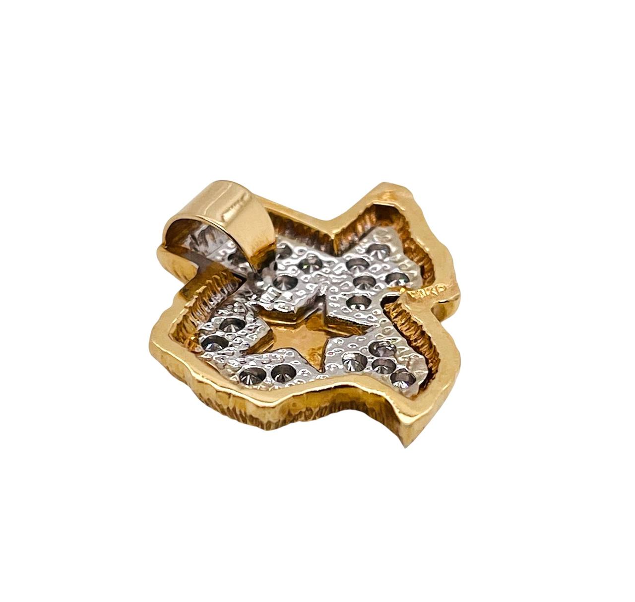 Vintage 14k Solid Two-Tone Gold 0.35 Ct Natural Diamond Texas Map Lone Star State Pendant