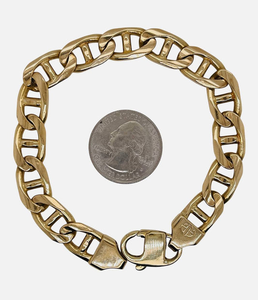 45.4 Grams 14k Solid Yellow Gold Mens Anchor Mariner Link Bracelet 8.75 in