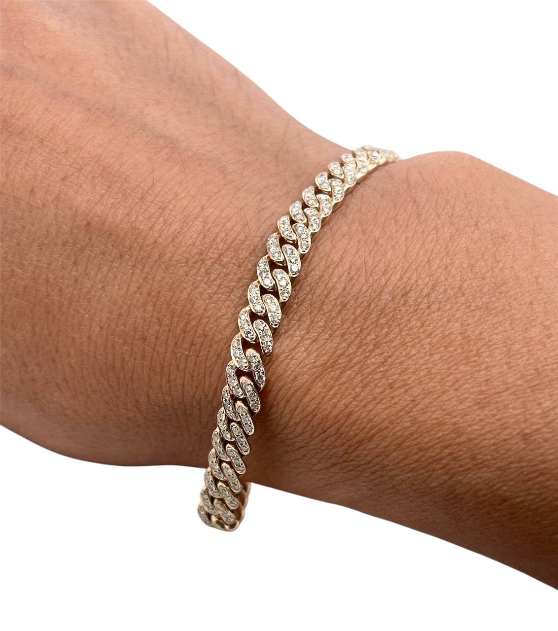 14k Solid Gold 3.25 tcw Natural Diamond Miami Cuban Link Bracelet 7.5 inches