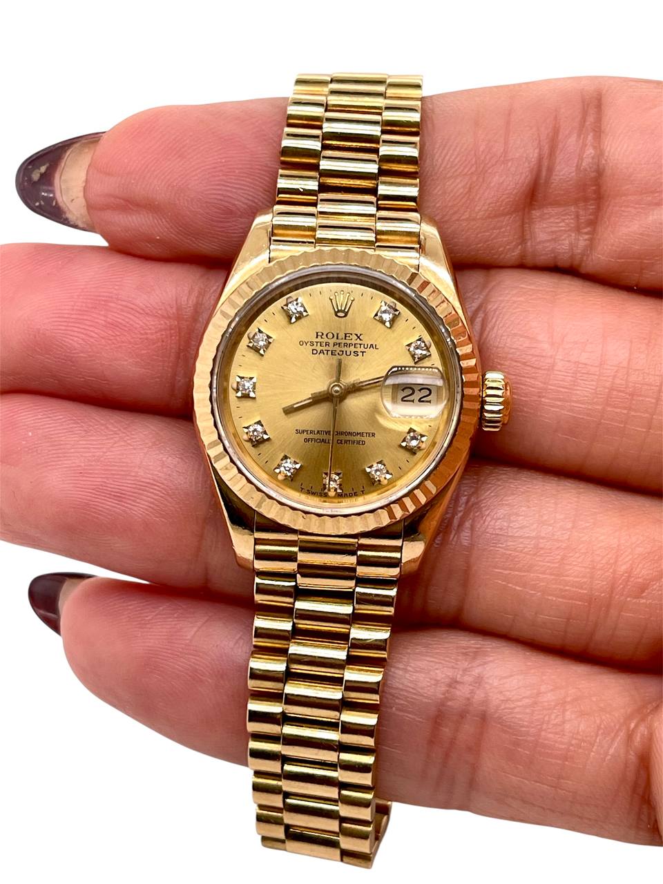 Presidential Rolex Datejust 69178 18K Yellow Gold Watch 26mm Champagne Diamond Dial