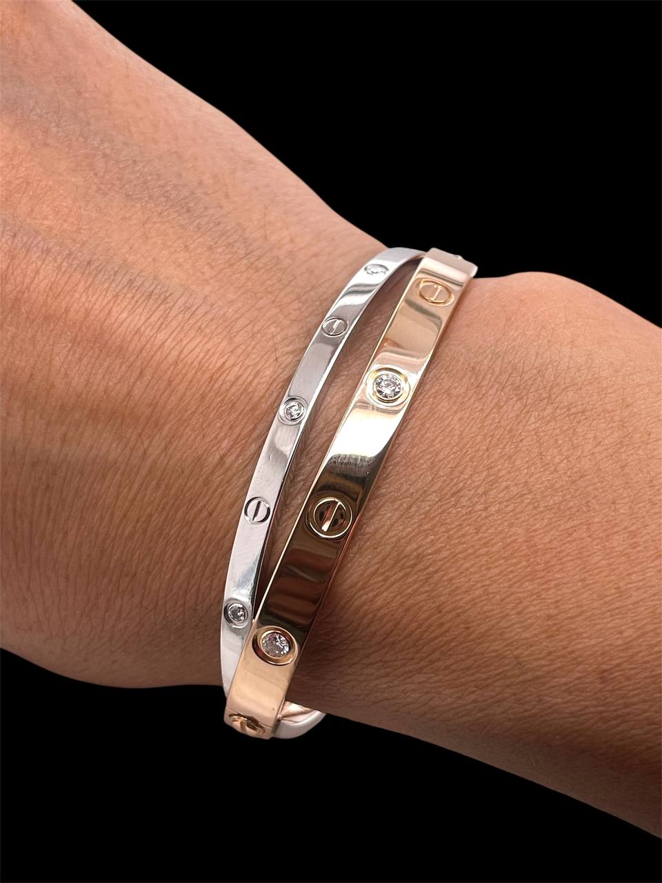 Cartier Double Love Bracelet 12 Diamonds 18k Rose White Gold Size 17