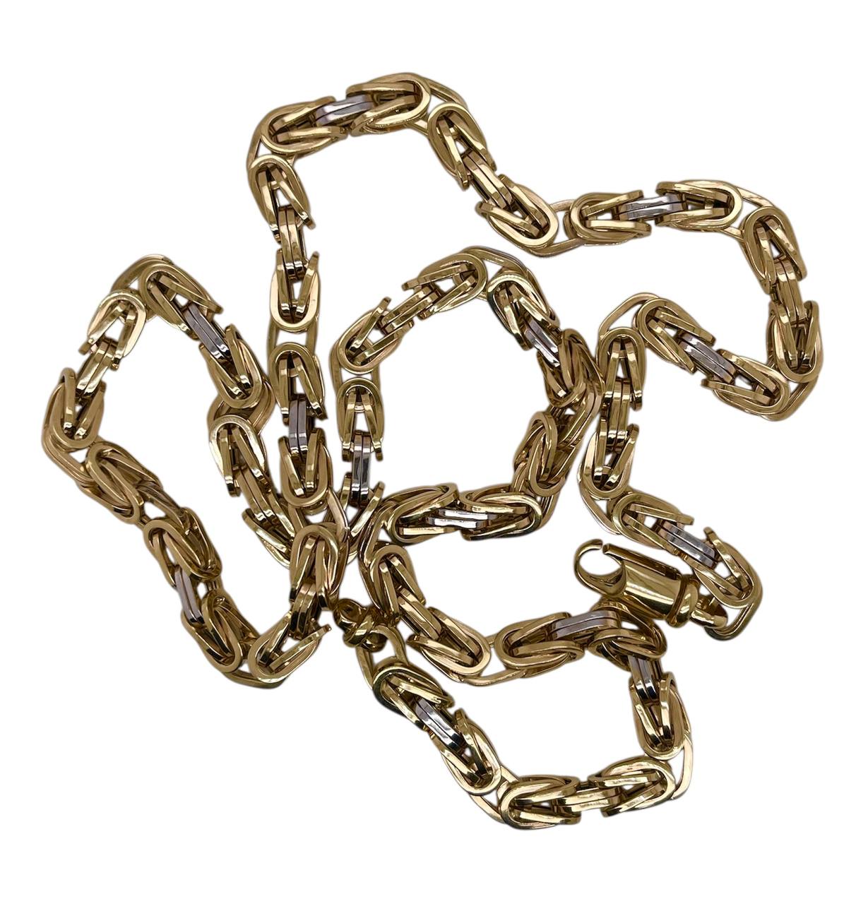 Mens 14k Two-Tone Gold Square Byzantine Chain Necklace 6.5 MM, 26 in 37.6 Gr