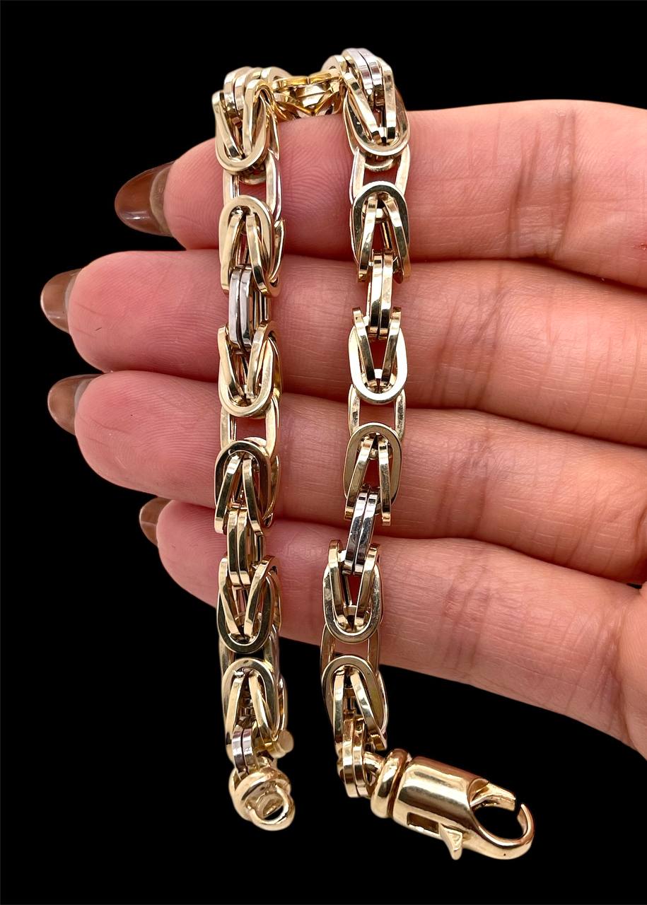 Mens 14k Two-Tone Gold Square Byzantine Bracelet 6.5 MM 8.75 in 14.6 Gr